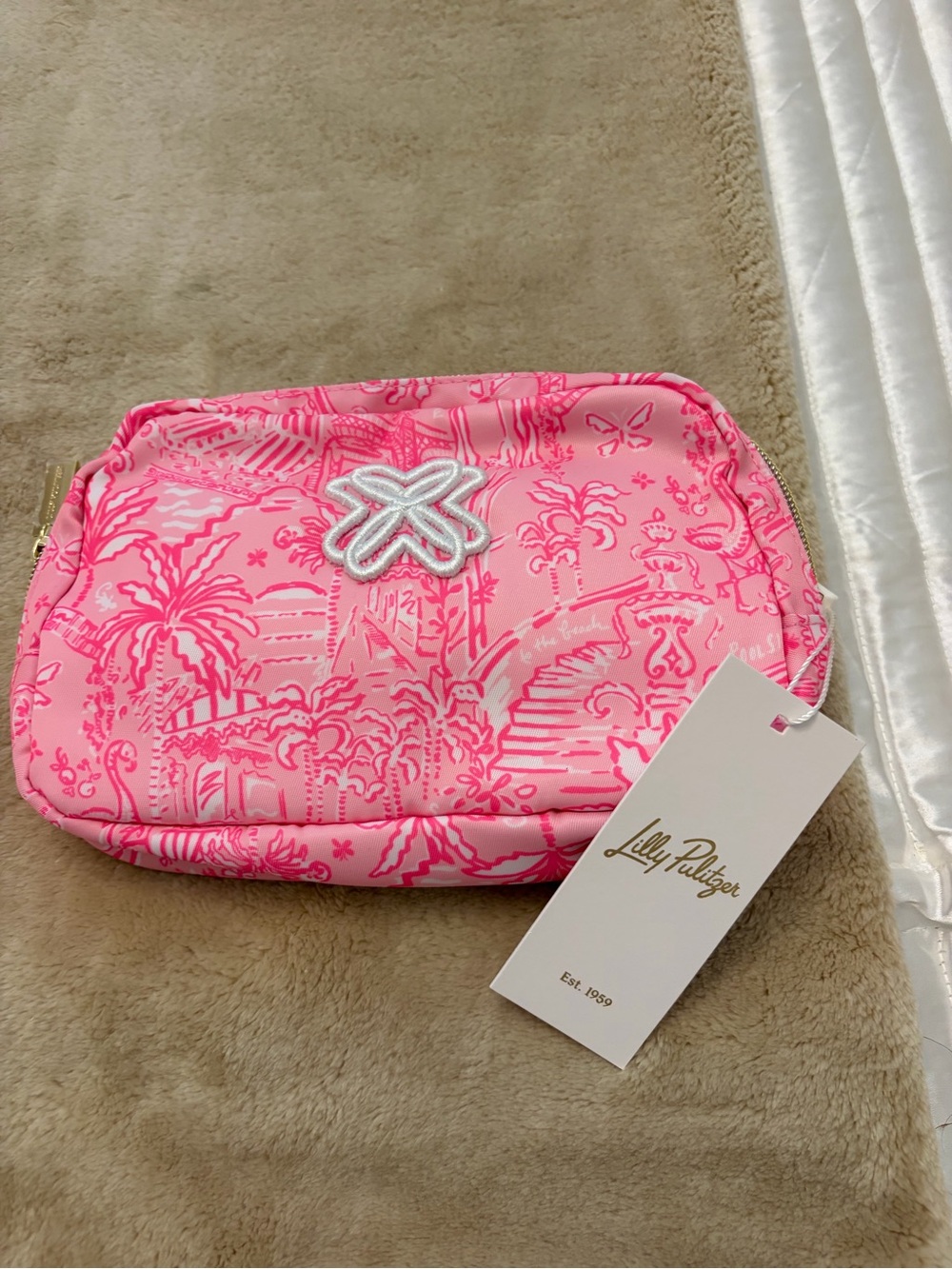 Lilly Pulitzer Hot Pink Tropical Print Cosmetic Pouch